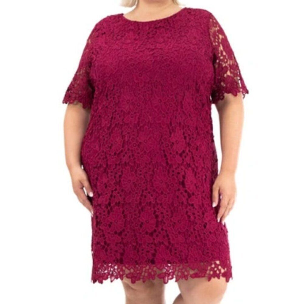 NWT Nina Leonard Sangria Crochet Lace Cocktail Sheath Dress Womens Size 3X